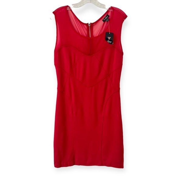 Guess SL Hedy Fitted Paneled Sleeveless Dress Red Mesh Accent (U1-2) - Picture 1 of 14